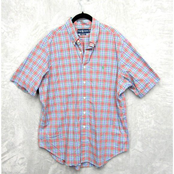 Ralph Lauren Shirt Mens XL Extra Large Red Blue Plaid Short Sleeve Button Down - Picture 1 of 10